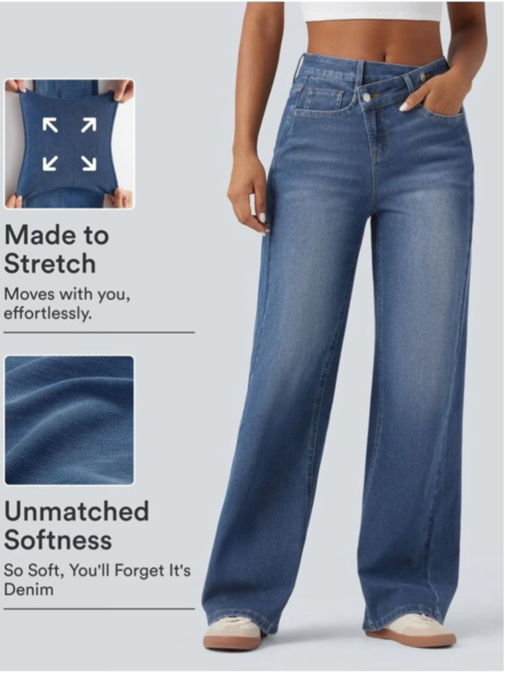 Halara Flex Denim Asymmetric High Waisted Washed Casual Baggy Jeans Size L Tall